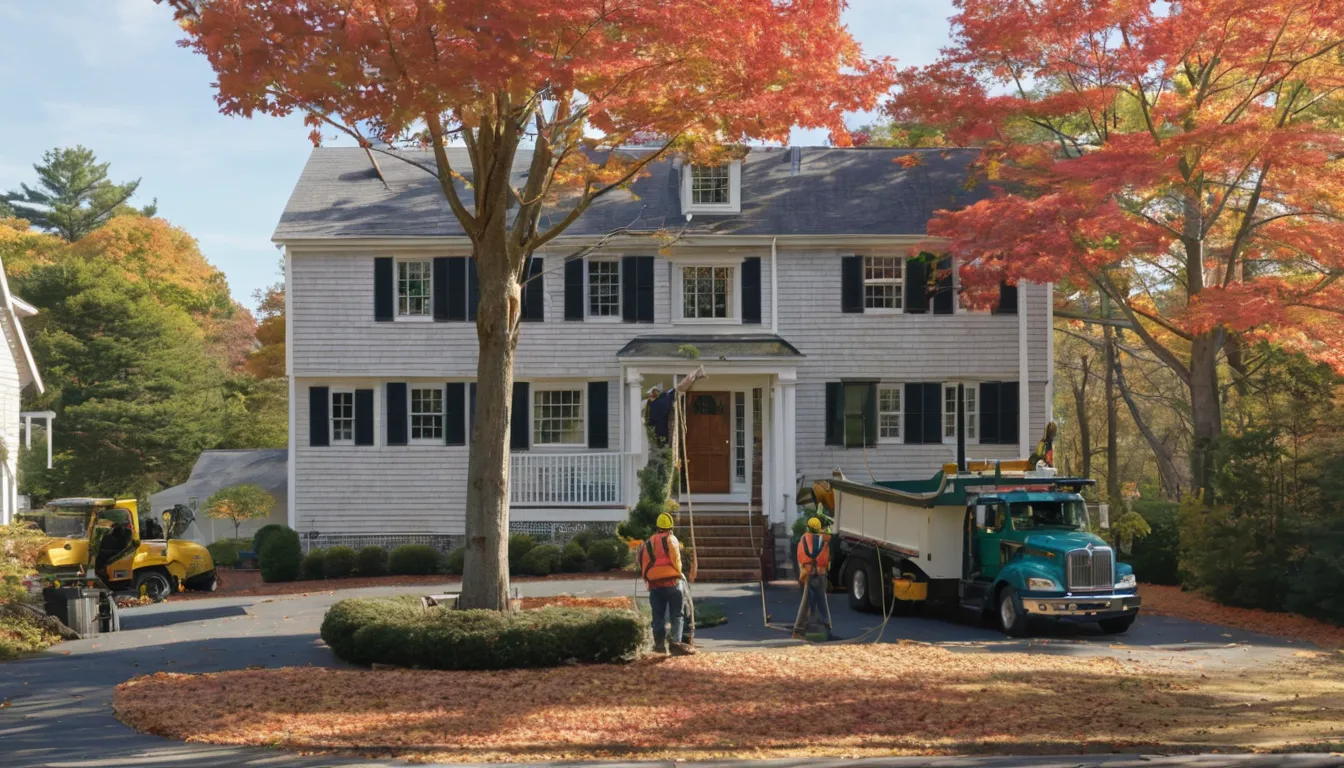 Provider crew safely taking down a large tree beside a house in Scranton